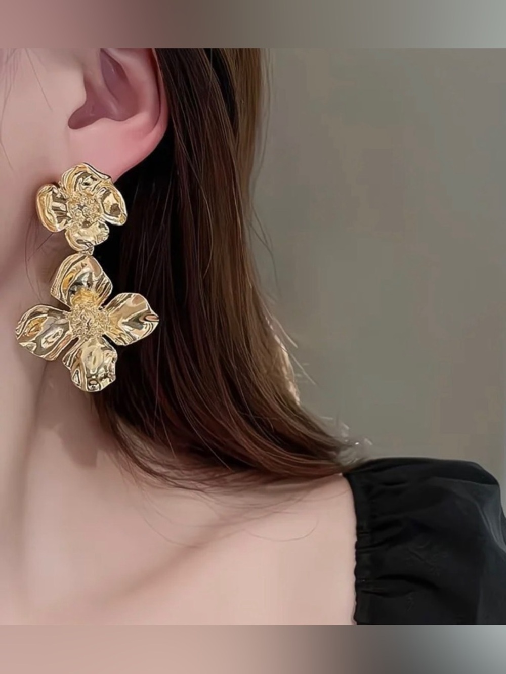 Zara Gold Double Floral Drop Earrings